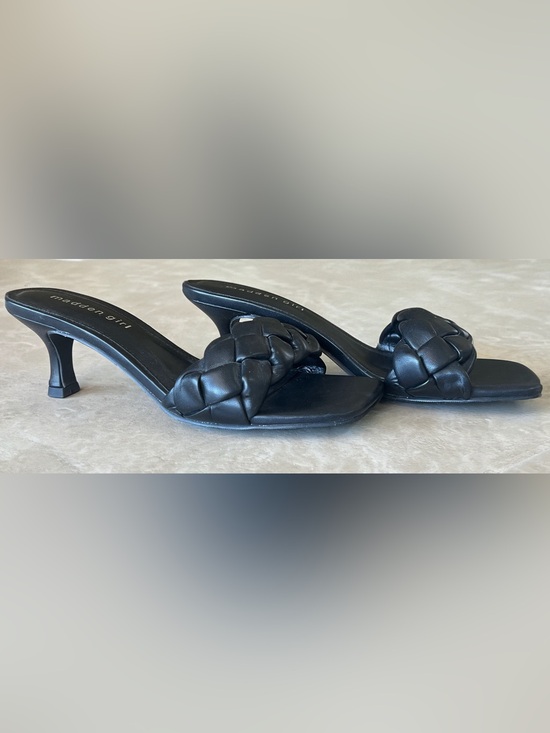 Madden Girl Shoes - Madden Girl Black Braided Mule Heels Square Toe Kitten Heel Sandals Size 8